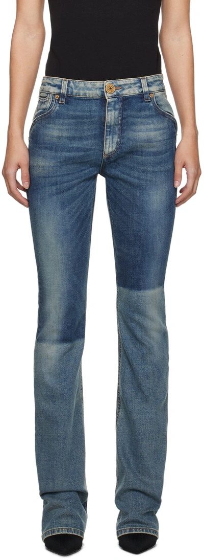 Shop Balmain Blue Western Bootcut Jeans In 6ff Bleu Jean