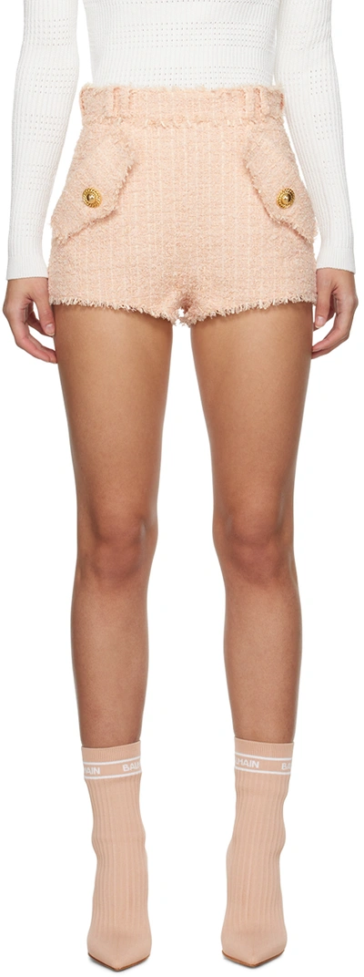 Shop Balmain Pink Fringed Shorts In 0dx Nude Rosé