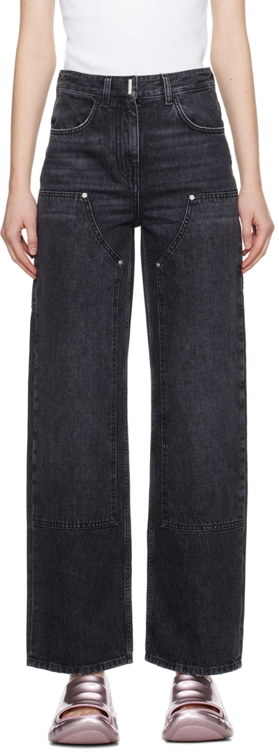 Shop Givenchy Black Reinforced Panel Jeans In 011-faded Black