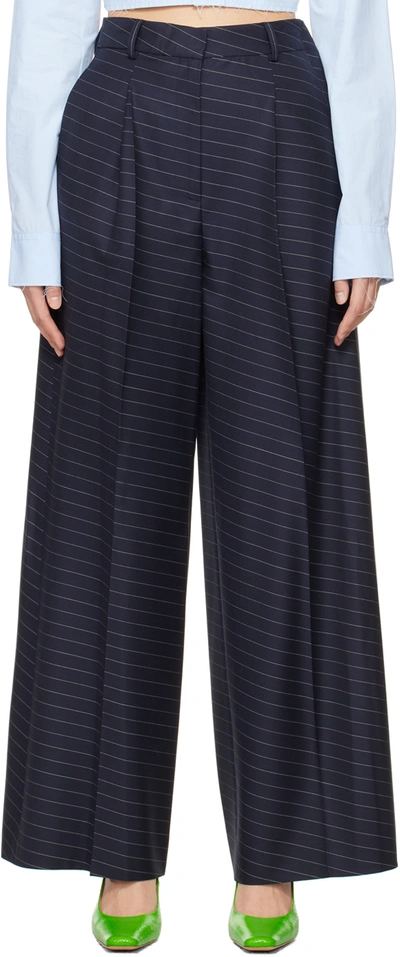 Shop Jw Anderson Navy Side Panel Trousers In 888 Navy