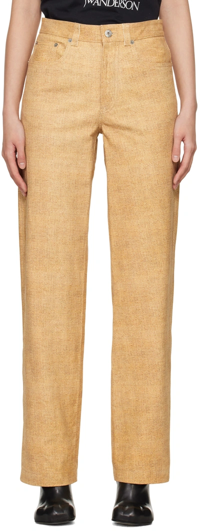 Shop Jw Anderson Beige Straight-fit Leather Pants In 150 Sand