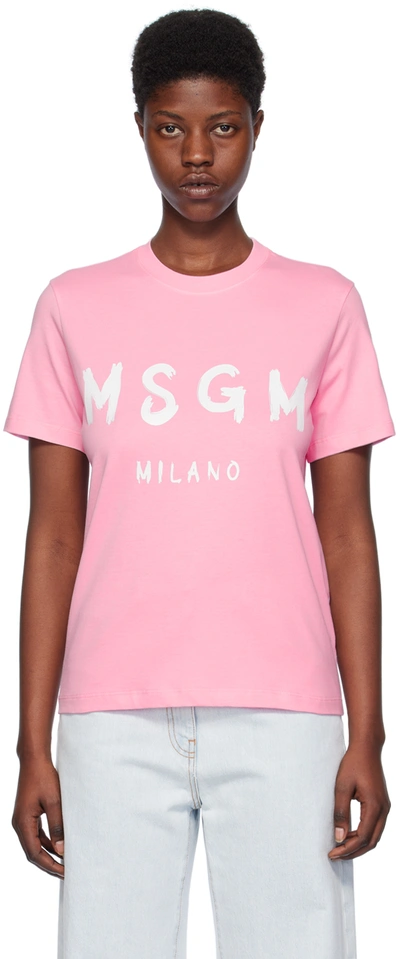 Shop Msgm Pink Solid Color T-shirt In 12 Pink