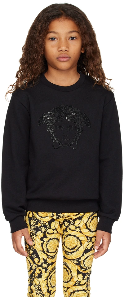 Shop Versace Kids Black Crystal Medusa Sweatshirt In Nero+nero
