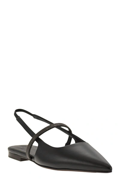 Shop Brunello Cucinelli Open Flats In Soft Nappa With Monile In Black