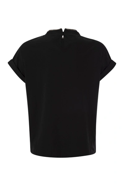 Shop Brunello Cucinelli Stretch Cotton Jersey T-shirt With Precious Faux-layering In Black