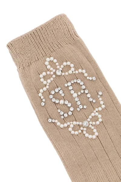Shop Simone Rocha Sr Socks With Pearls And Crystals In Beige