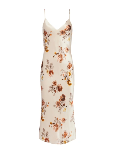 Shop L Agence Seridie Silk Slip Dress In Buff Multi Tonal Rose Floral