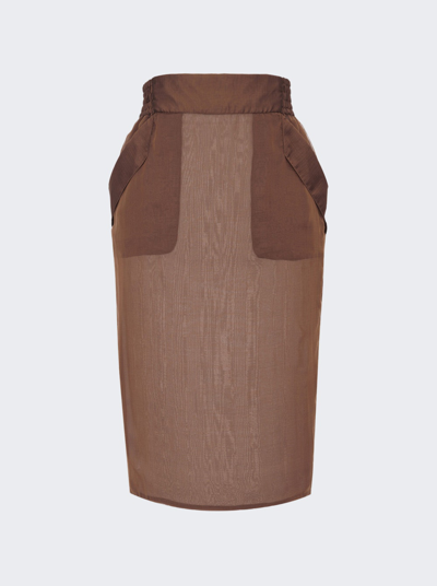 Saint Laurent Elasticated-waistband Silk Pencil Skirt In Marron