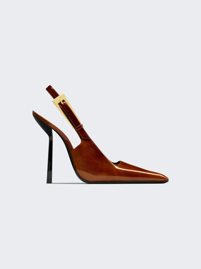 Shop Saint Laurent Lee Slingback Pumps In Chataigne