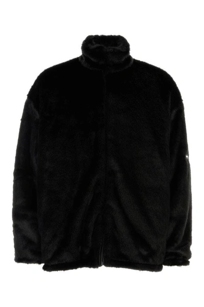 Shop Balenciaga Man Black Eco Fur Coat