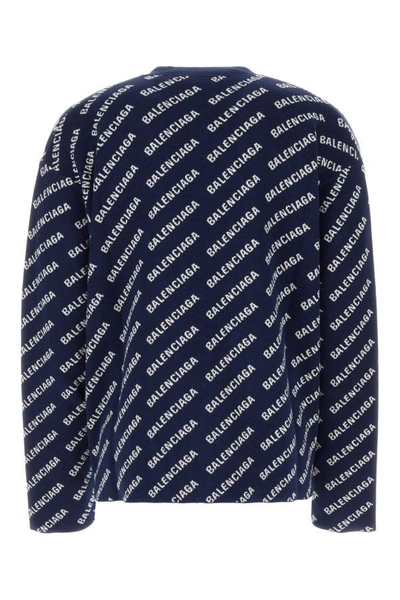 Shop Balenciaga Man Embroidered Stretch Cotton Blend Oversize Cardigan In Blue