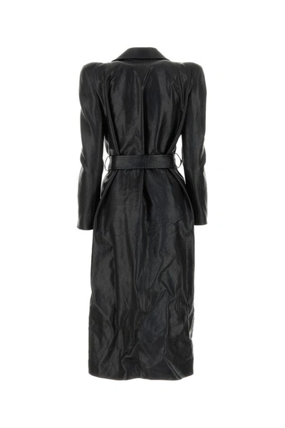 Shop Balenciaga Woman Black Leather Trench Coat