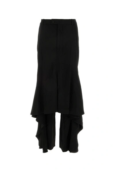Shop Balenciaga Woman Black Wool Blend Deconstructed Godet Skirt