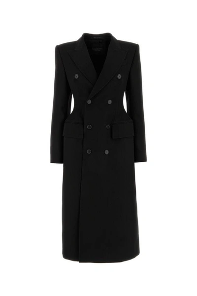 Shop Balenciaga Woman Black Wool Coat