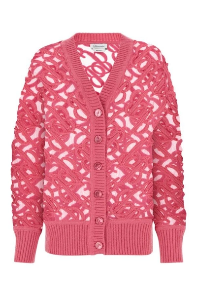 Shop Blumarine Woman Fuchsia Knit And Mesh Oversize Cardigan In Pink