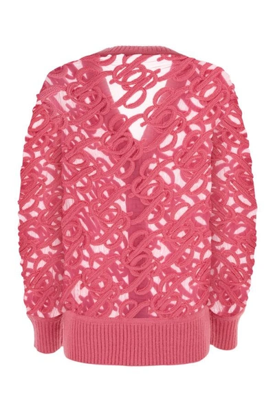 Shop Blumarine Woman Fuchsia Knit And Mesh Oversize Cardigan In Pink