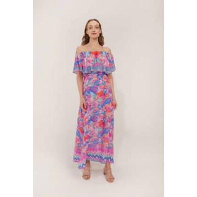 Shop Inoa Ladybell Milano Print Frilled Maxi Dress Col: Pink Multi