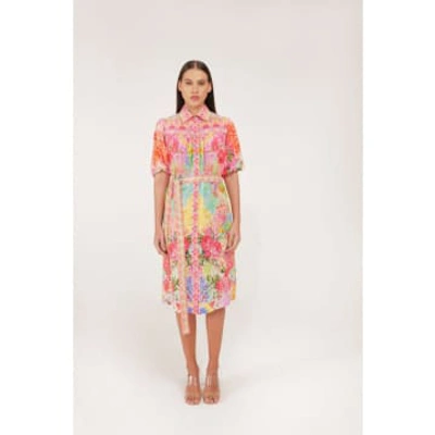 Shop Inoa Pansy Siena Print Embellished Midi Dress Col: Bright Multi