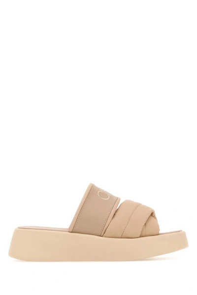 Shop Chloé Chloe Woman Skin Pink Fabric And Leather Mila Slippers