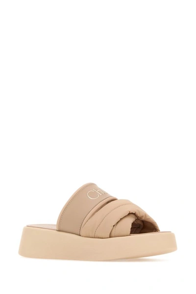 Shop Chloé Chloe Woman Skin Pink Fabric And Leather Mila Slippers