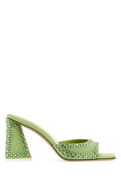 Shop Attico The  Woman Embellished Satin Mini Devon Mules In Green