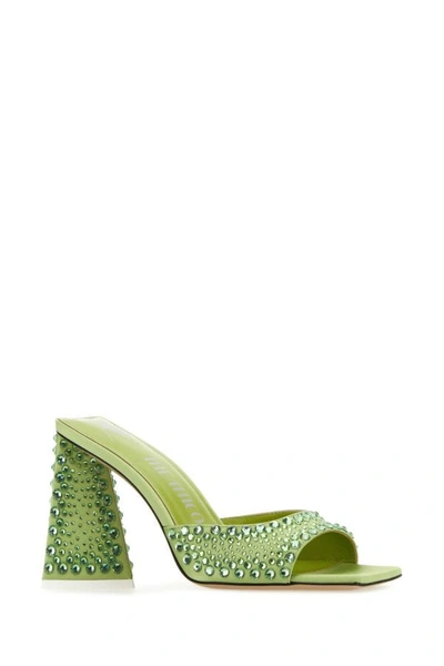 Shop Attico The  Woman Embellished Satin Mini Devon Mules In Green