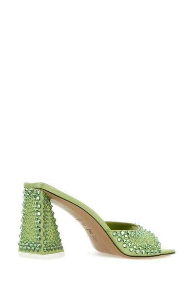 Shop Attico The  Woman Embellished Satin Mini Devon Mules In Green