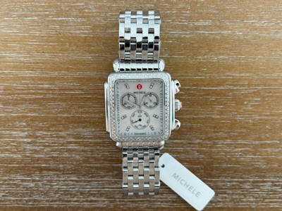 Pre-owned Michele Deco Xl Diamond , Diamond Dial Stainless Steel Watch Mww06z000035