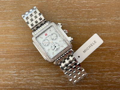 Pre-owned Michele Deco Xl Diamond , Diamond Dial Stainless Steel Watch Mww06z000035