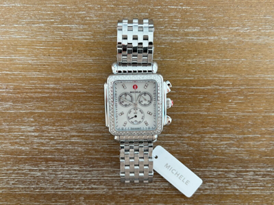 Pre-owned Michele Deco Xl Diamond , Diamond Dial Stainless Steel Watch Mww06z000035