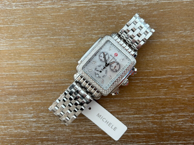 Pre-owned Michele Deco Xl Diamond , Diamond Dial Stainless Steel Watch Mww06z000035