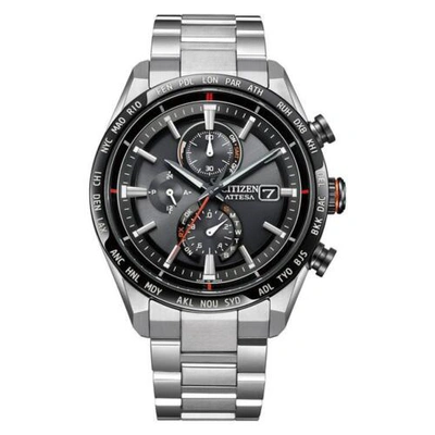 Pre-owned Citizen Attesa At8189-61e Black Titanium Eco-drive Atomic Radio Watch Men Japan