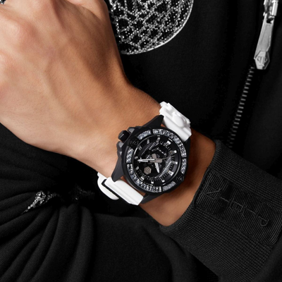 Pre-owned Philipp Plein Men's Watch Analog Quartz The $ Kull Carbon Fiber Pwaaa1822