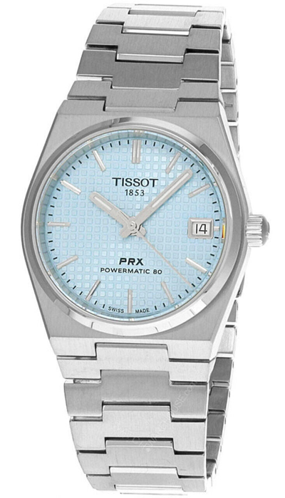 Pre-owned Tissot Prx Powermatic 80 35mm Ice Blue Dial Ss Women's Watch T137.207.11.351.00