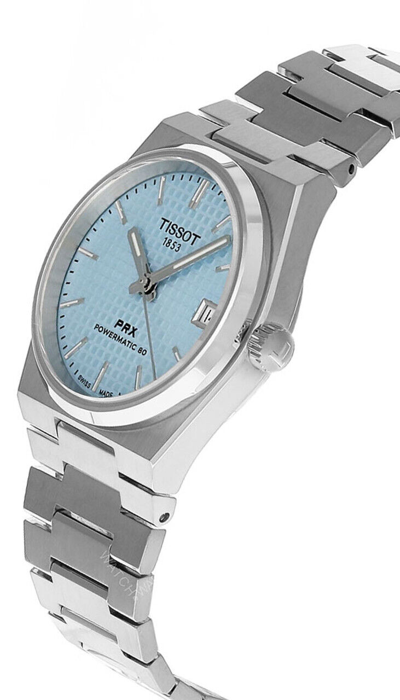 Pre-owned Tissot Prx Powermatic 80 35mm Ice Blue Dial Ss Women's Watch T137.207.11.351.00