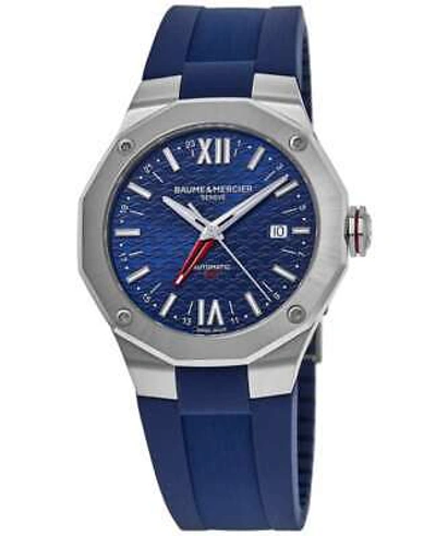 Pre-owned Baume & Mercier Riviera Automatic Gmt Blue Dial Rubber Men's Watch 10659