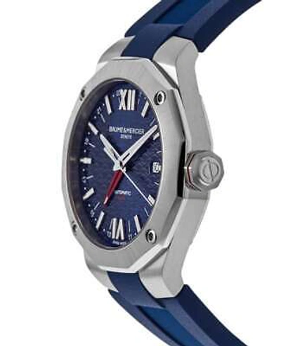 Pre-owned Baume & Mercier Riviera Automatic Gmt Blue Dial Rubber Men's Watch 10659