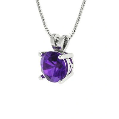 Pre-owned Pucci 1.0ct Round Cut Vvs1 Real Amethyst Pendant Necklace 16" Chain Box 14k White Gold
