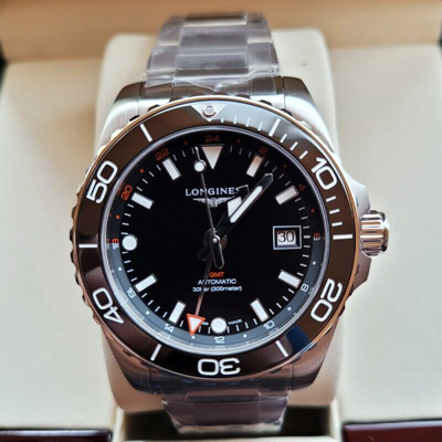 Pre-owned Longines Hydroconquest Gmt 41mm Black Dial Steel Men's Watch L37904566
