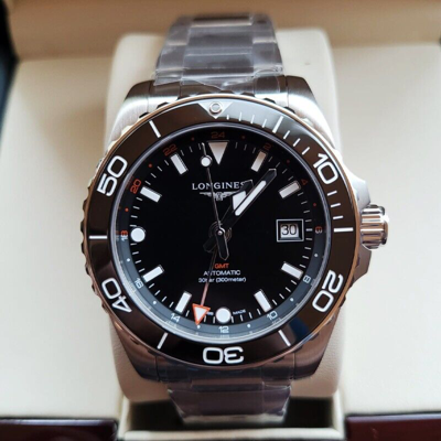 Pre-owned Longines Hydroconquest Gmt 41mm Black Dial Steel Men's Watch L37904566