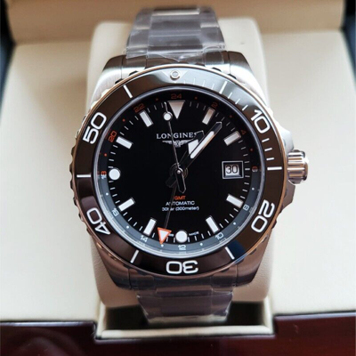 Pre-owned Longines Hydroconquest Gmt 41mm Black Dial Steel Men's Watch L37904566