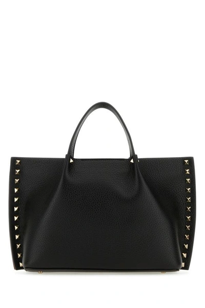Shop Valentino Garavani Woman Black Leather Rockstud Handbag