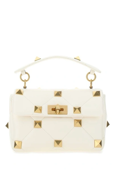 Shop Valentino Garavani Woman Ivory Nappa Leather Medium Roman Stud Handbag In White