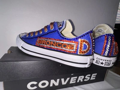 Pre-owned Converse Crystallized Denver  Bling-custom-made Any Team Any Sport Sz7-11 In Purple