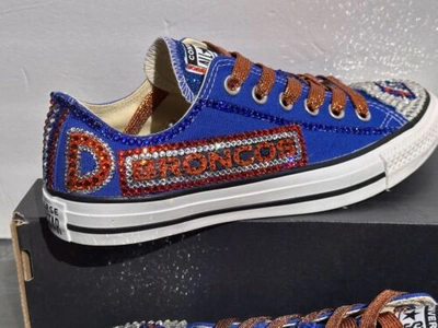 Pre-owned Converse Crystallized Denver  Bling-custom-made Any Team Any Sport Sz7-11 In Purple