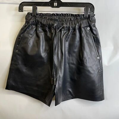 Pre-owned Lita By Ciara Wide Leg Drawstring Leather Shorts Women's Size L Black