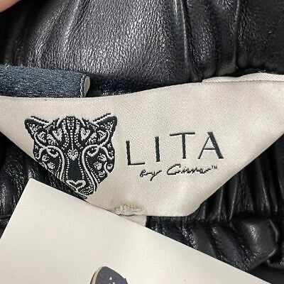 Pre-owned Lita By Ciara Wide Leg Drawstring Leather Shorts Women's Size L Black