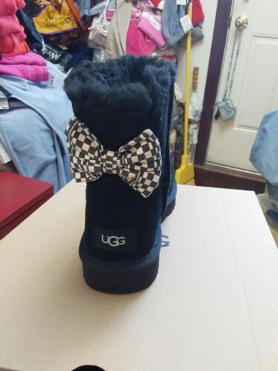 Pre-owned Ugg Womens Mini Bailey Bow Checker Black 10