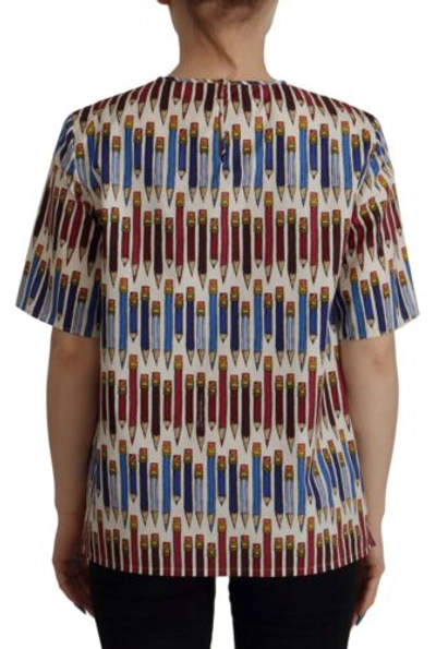 Pre-owned Dolce & Gabbana Dolce&gabbana Women Multicolor T-shirt 100% Cotton Pencil Print Casual Blouse