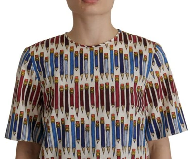 Pre-owned Dolce & Gabbana Dolce&gabbana Women Multicolor T-shirt 100% Cotton Pencil Print Casual Blouse